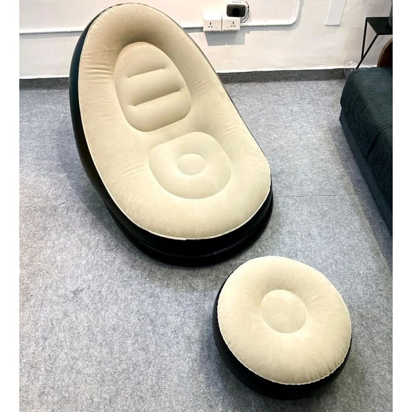 Portable Inflatable Lazy Sofa Chair with Ottoman – 2 Seater Air Lounge (Black & Beige)