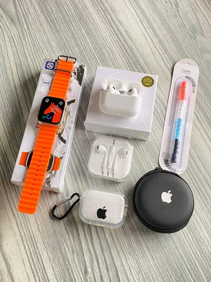 6 in 1 Premium Smart Combo | Ultra Smart Watch + TWS Earbuds + Earbuds + More