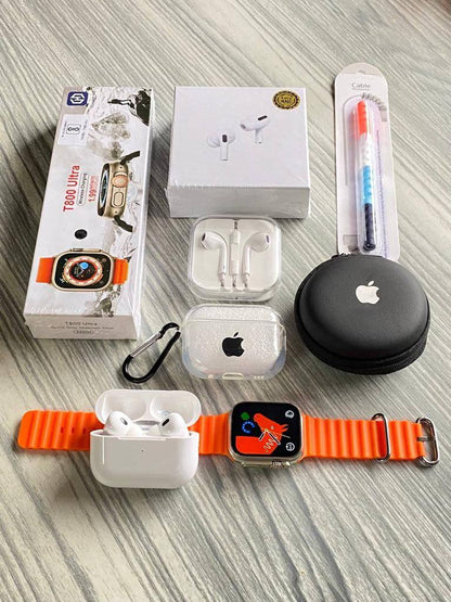 6 in 1 Premium Smart Combo | Ultra Smart Watch + TWS Earbuds + Earbuds + More