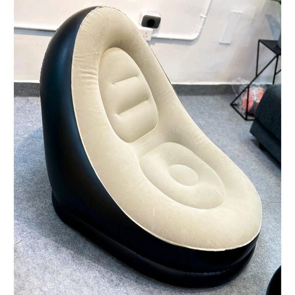 Portable Inflatable Lazy Sofa Chair with Ottoman – 2 Seater Air Lounge (Black & Beige)