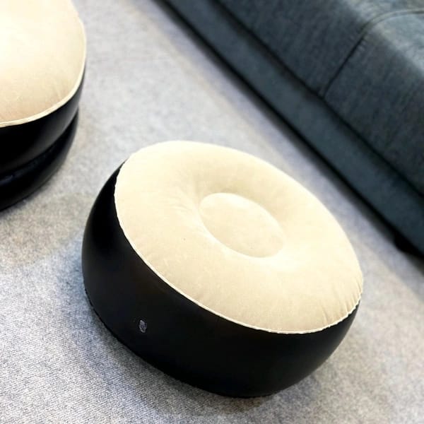 Portable Inflatable Lazy Sofa Chair with Ottoman – 2 Seater Air Lounge (Black & Beige)