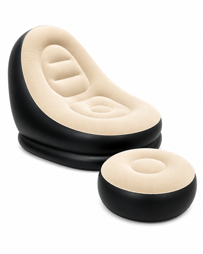 Portable Inflatable Lazy Sofa Chair with Ottoman – 2 Seater Air Lounge (Black & Beige)