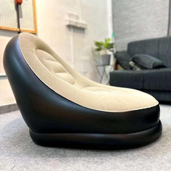 Portable Inflatable Lazy Sofa Chair with Ottoman – 2 Seater Air Lounge (Black & Beige)