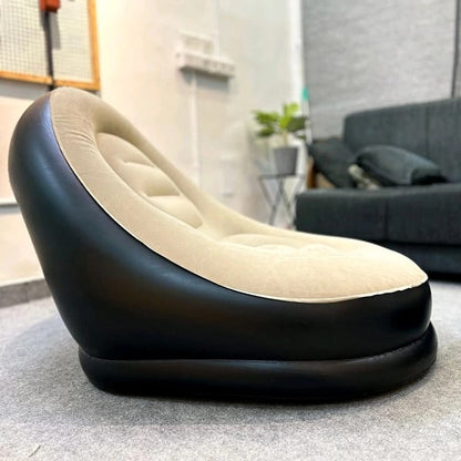 Portable Inflatable Lazy Sofa Chair with Ottoman – 2 Seater Air Lounge (Black & Beige)